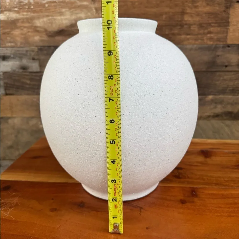 Brand New LE TAUCI White Sandstone Round Vase 10” Modern Minimalist Home Decor